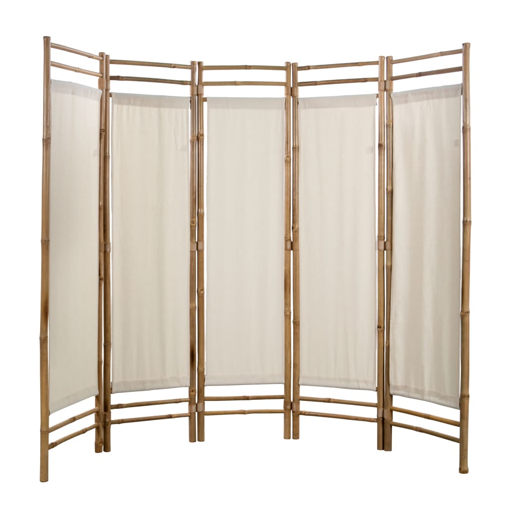 vidaXL Сгъваем 5-панелен параван за стая, бамбук и текстил, 200 cм