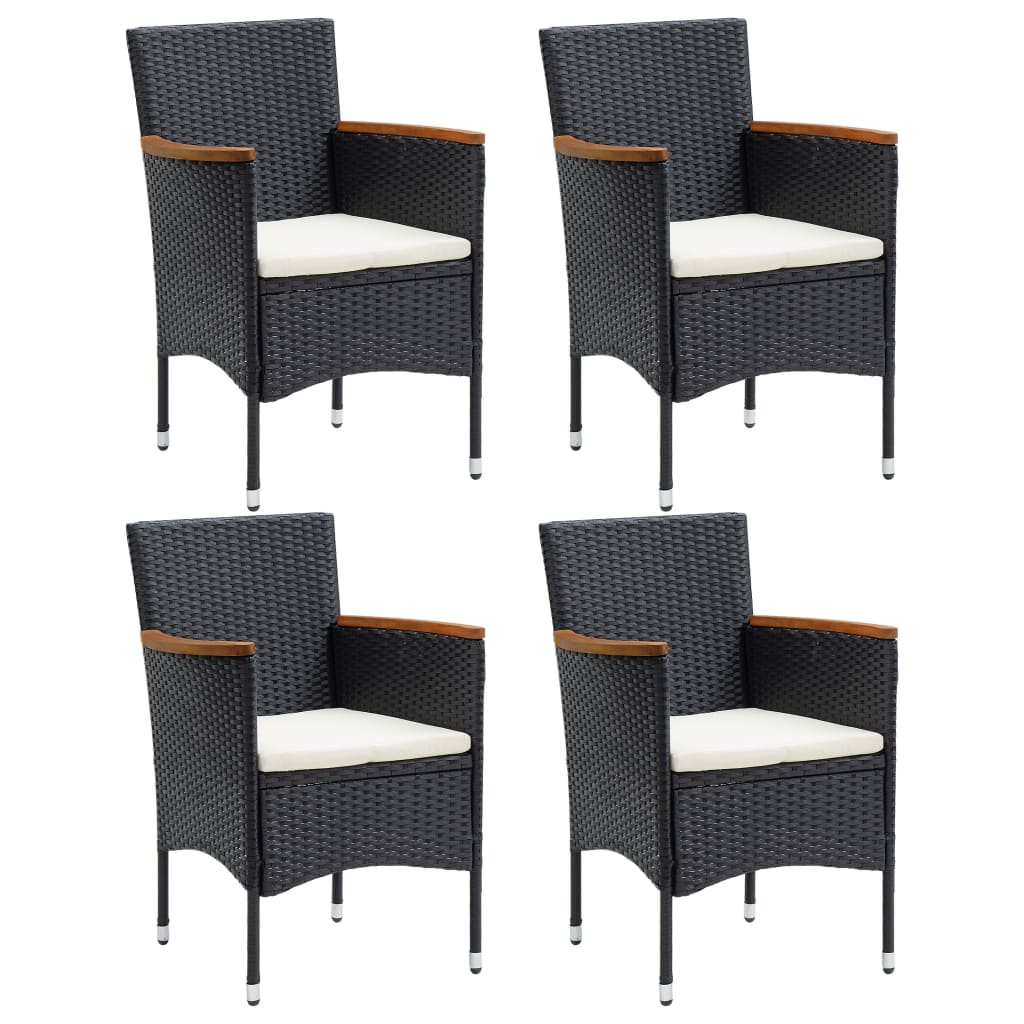 vidaXL Градински трапезни столове, 4 бр, полиратан, черни