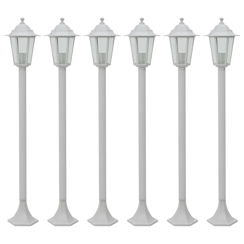 vidaXL Градински стълбове, 6 бр, E27, 110 см, алуминий, бели