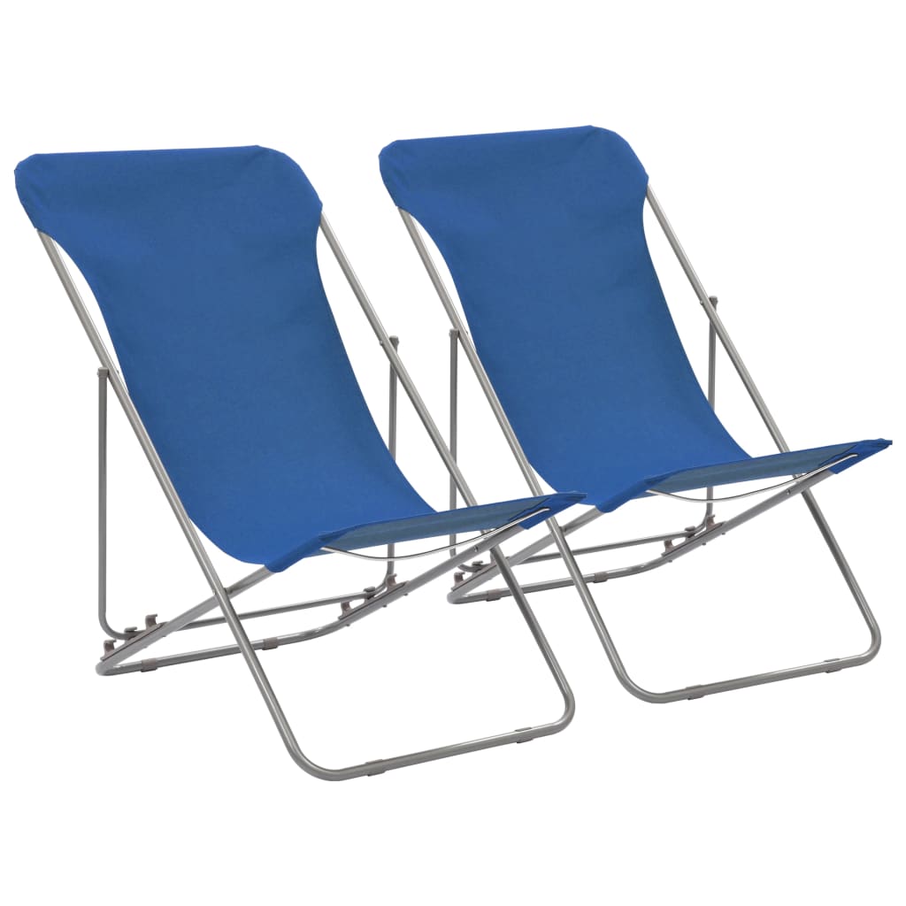vidaXL Сгъваеми плажни столове, 2 бр, стомана и оксфорд тъкан, сини
