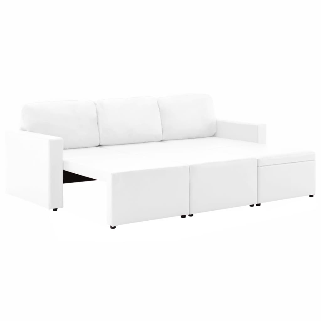 vidaXL 3-местен модулен разтегателен диван, бял, изкуствена кожа