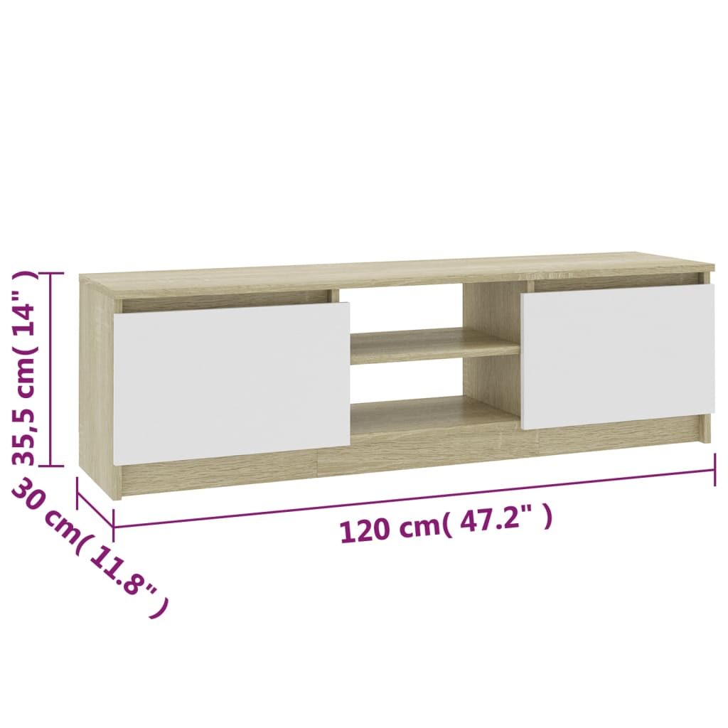 vidaXL ТВ шкаф, бяло и дъб сонома, 120x30x35,5 см, ПДЧ