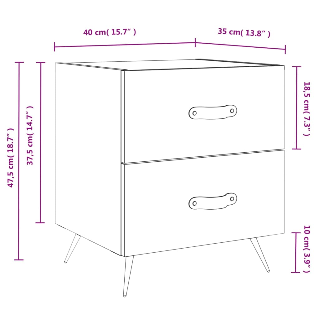 vidaXL Нощно шкафче, бяло, 40x35x47,5 см, инженерно дърво