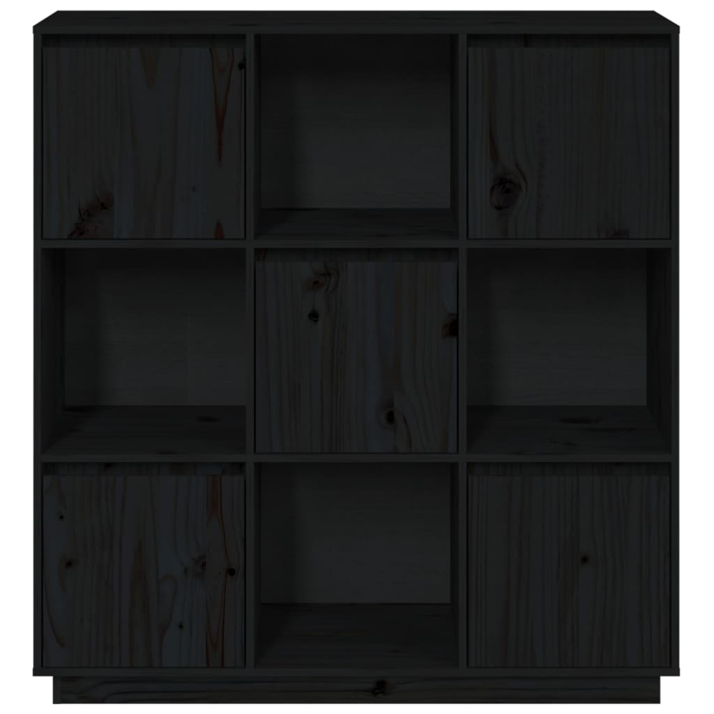 vidaXL Висок шкаф, черен, 110,5x35x117 см, борово дърво масив