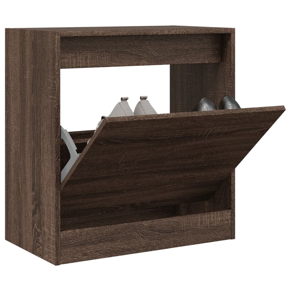 vidaXL Шкаф за обувки, кафяв дъб, 60x34x63,5 см, инженерно дърво