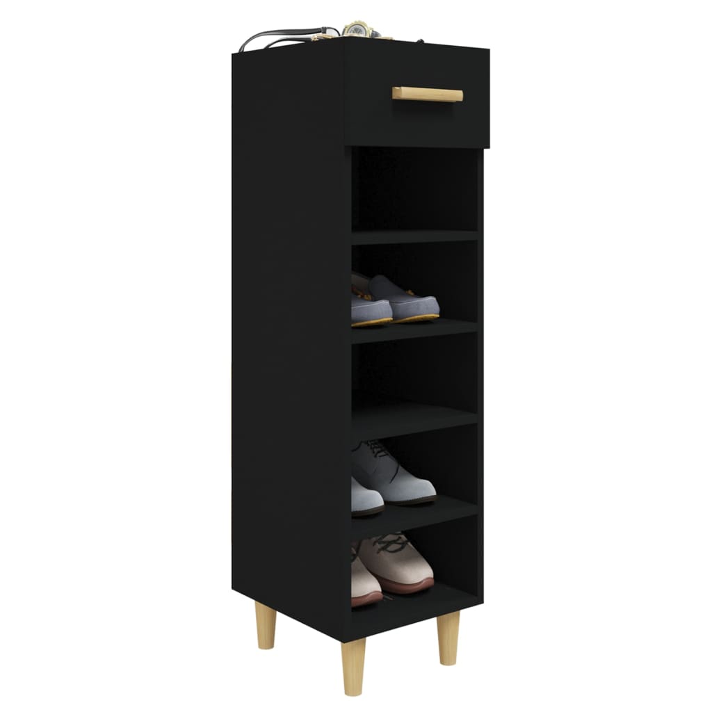 vidaXL Шкаф за обувки, черен, 30x35x105 см, инженерно дърво