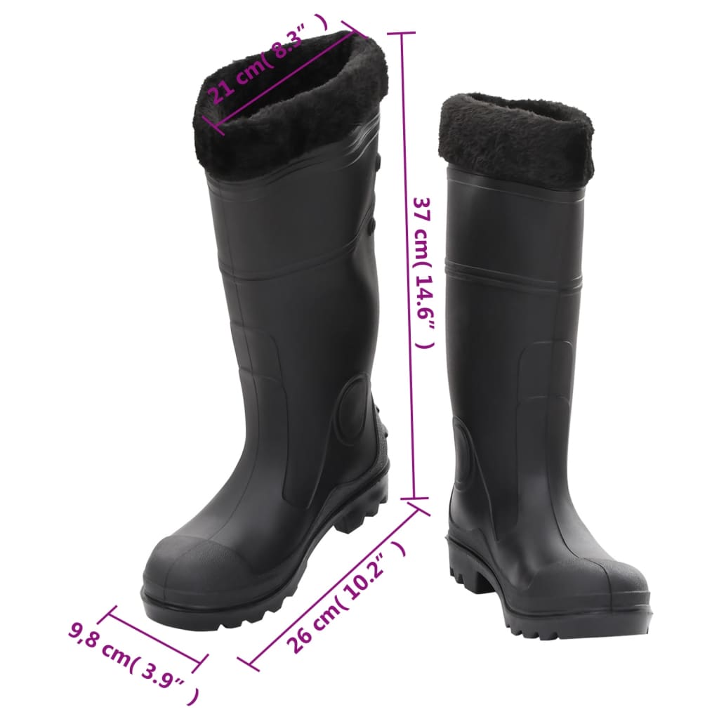 vidaXL Ботуши за дъжд с подвижни чорапи, черни, размер 38, PVC