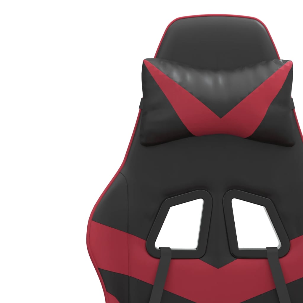 vidaXL Гейминг стол с опора, черно и виненочервено, изкуствена кожа