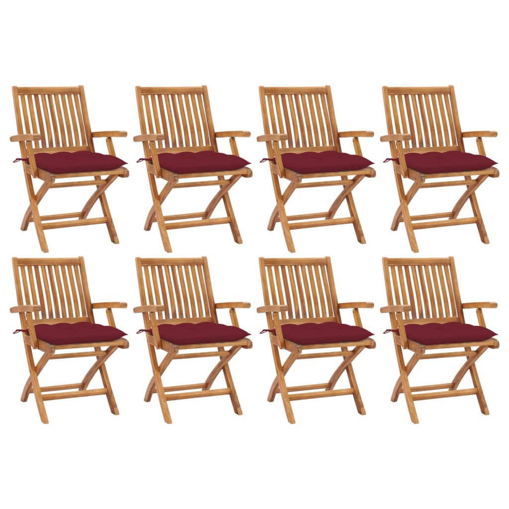 vidaXL Сгъваеми градински столове с възглавници 8 бр тик масив