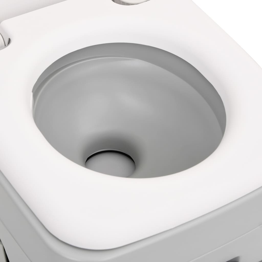 vidaXL Преносима къмпинг тоалетна, сиво и бяло, 10+10 л, HDPE