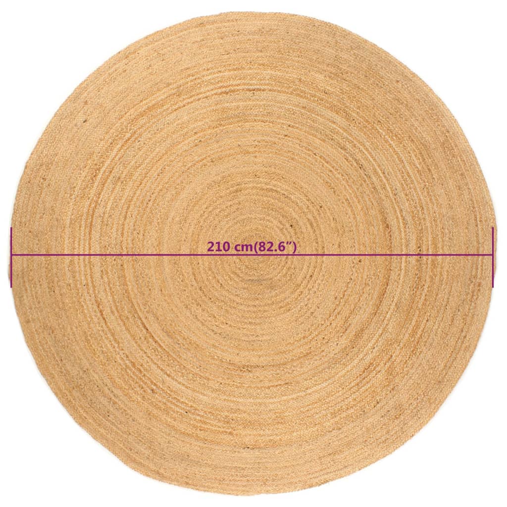 vidaXL Плетен килим, юта, 210 см, кръгъл