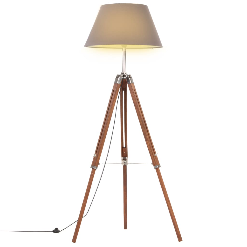 vidaXL Наземна лампа на статив меденокафяво и сиво тик масив 141 см