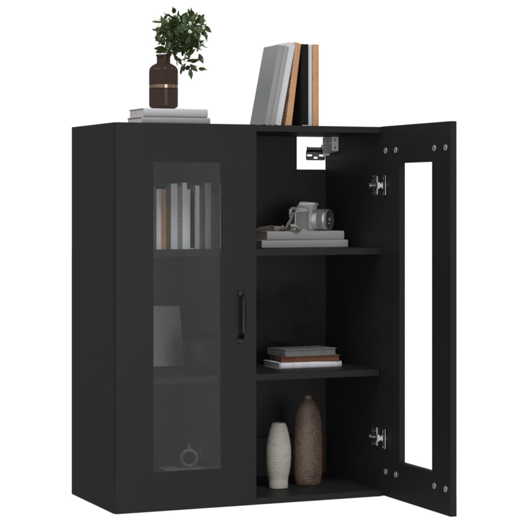 vidaXL Окачен стенен шкаф, черен, 69,5x34x90 см