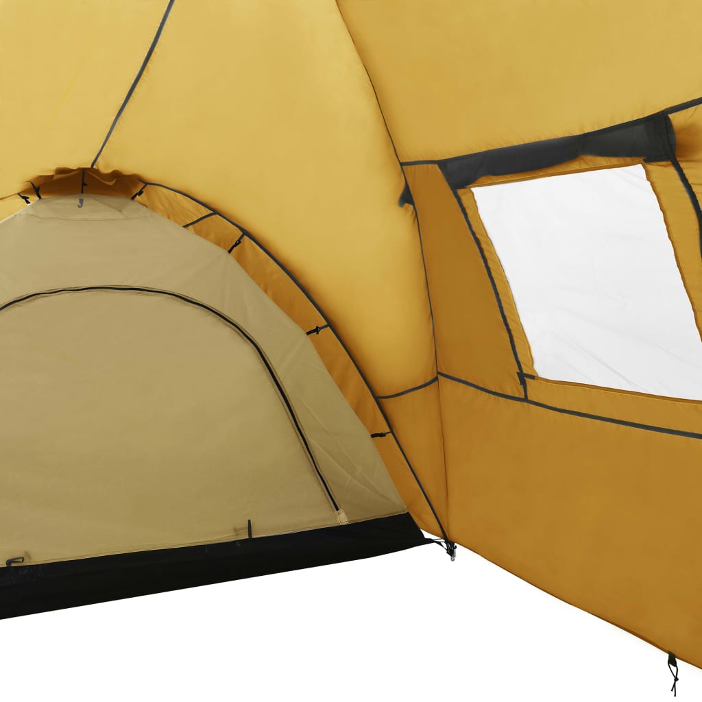 vidaXL Палатка за къмпинг тип иглу, 650x240x190 см, 8-местна, жълта