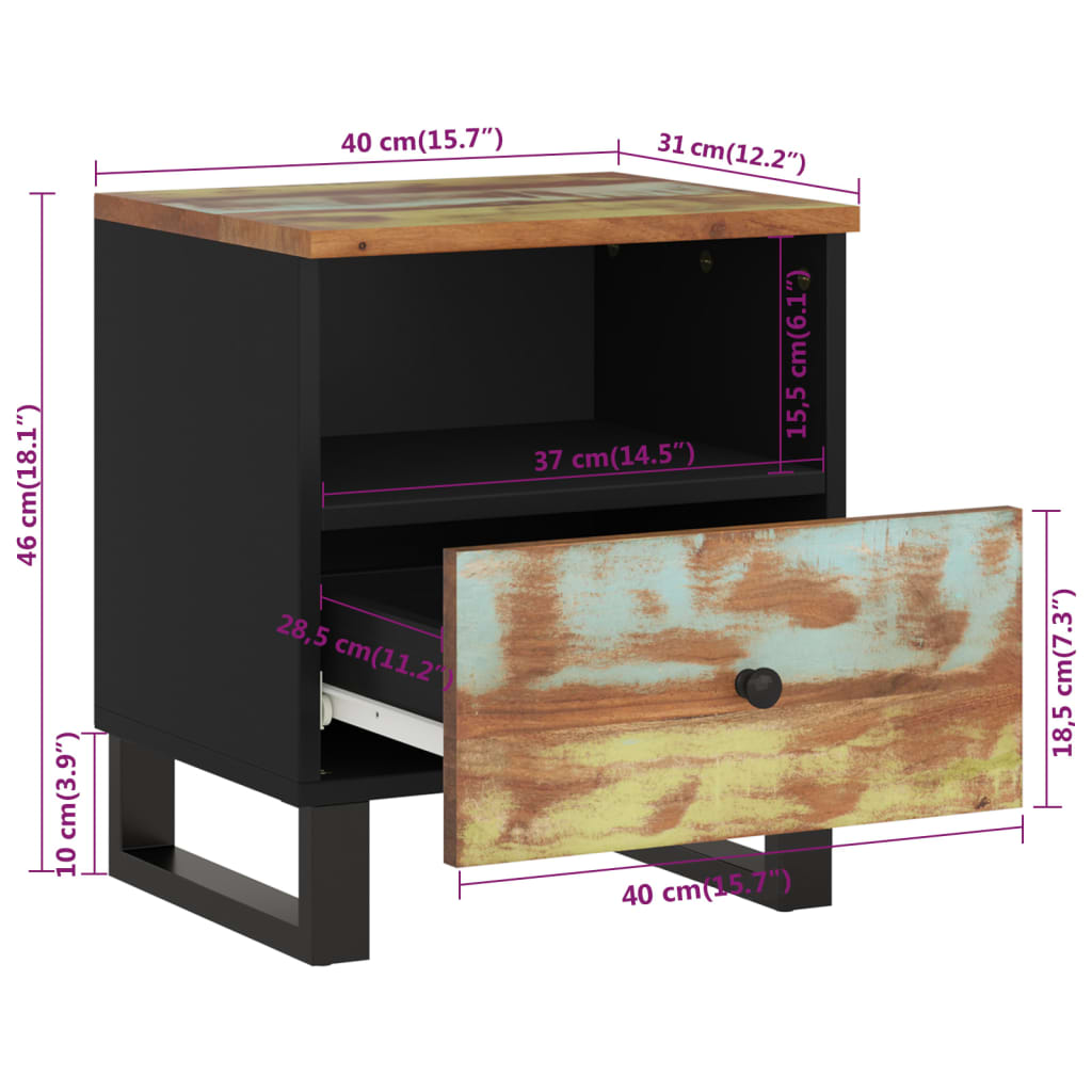 vidaXL Нощно шкафче масивно регенерирано и инженерно дърво