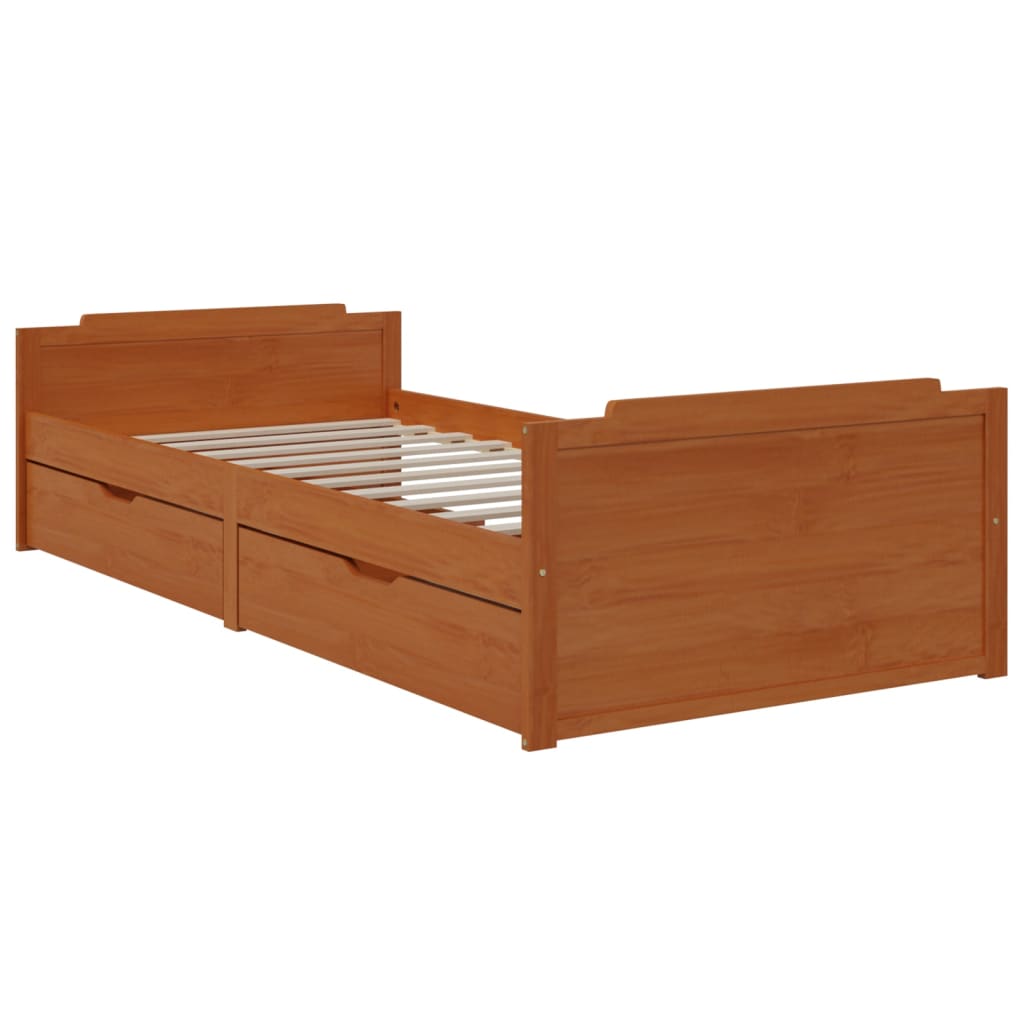 vidaXL Рамка за легло с чекмеджета, меденокафява, бор масив, 90х200 см