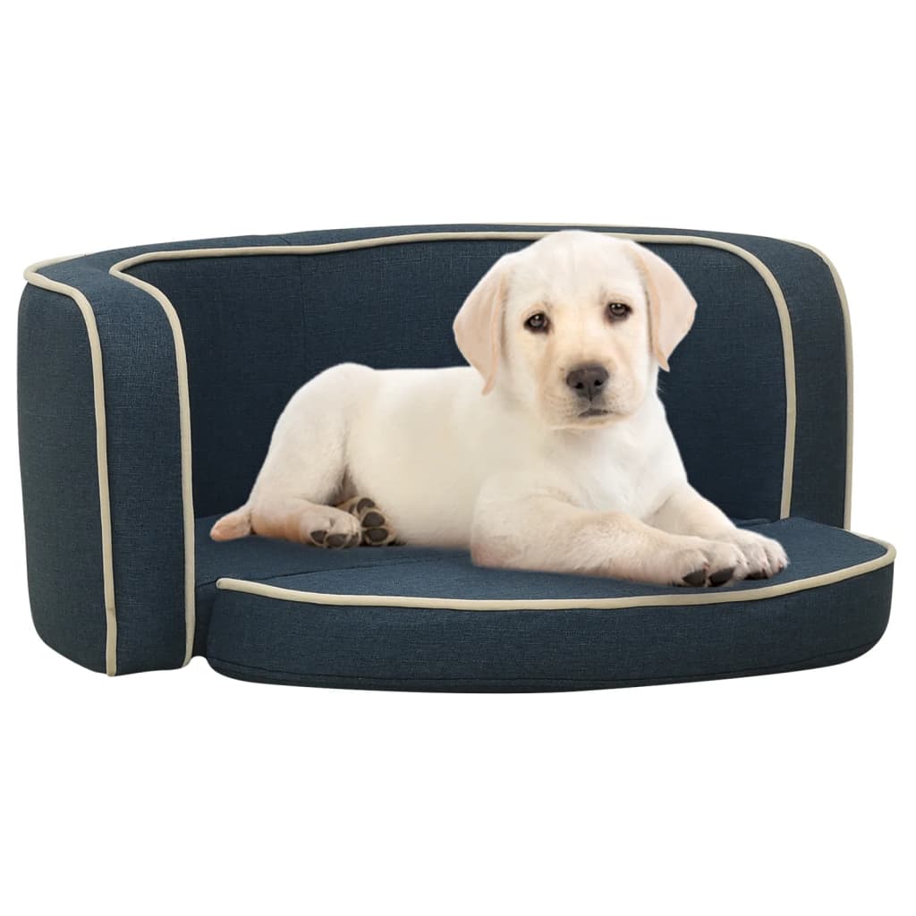 vidaXL Сгъваем кучешки диван син 76x71x30 см лен перима възглавница