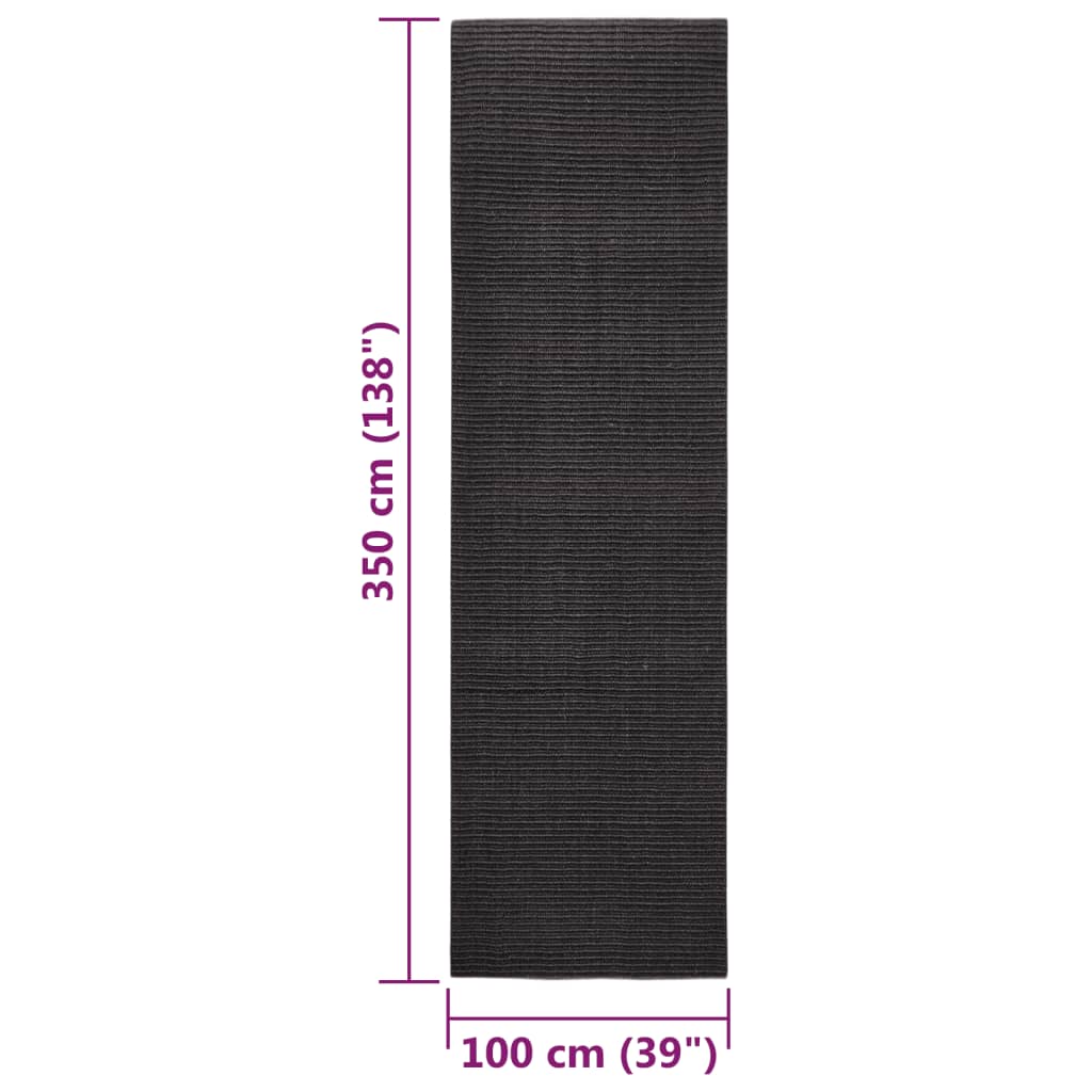 vidaXL Килим, естествен сизал, 100x350 см, черен
