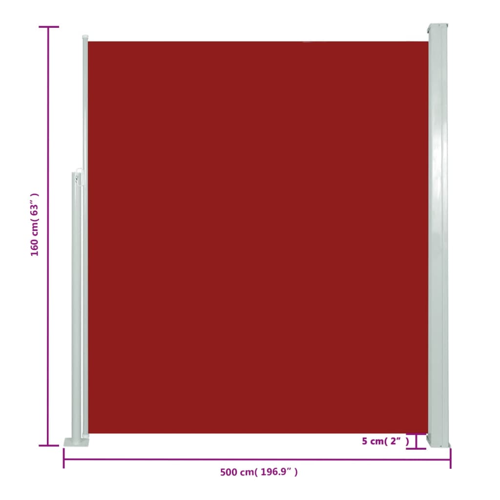 vidaXL Прибираща се странична тента, 160х500 см, червена