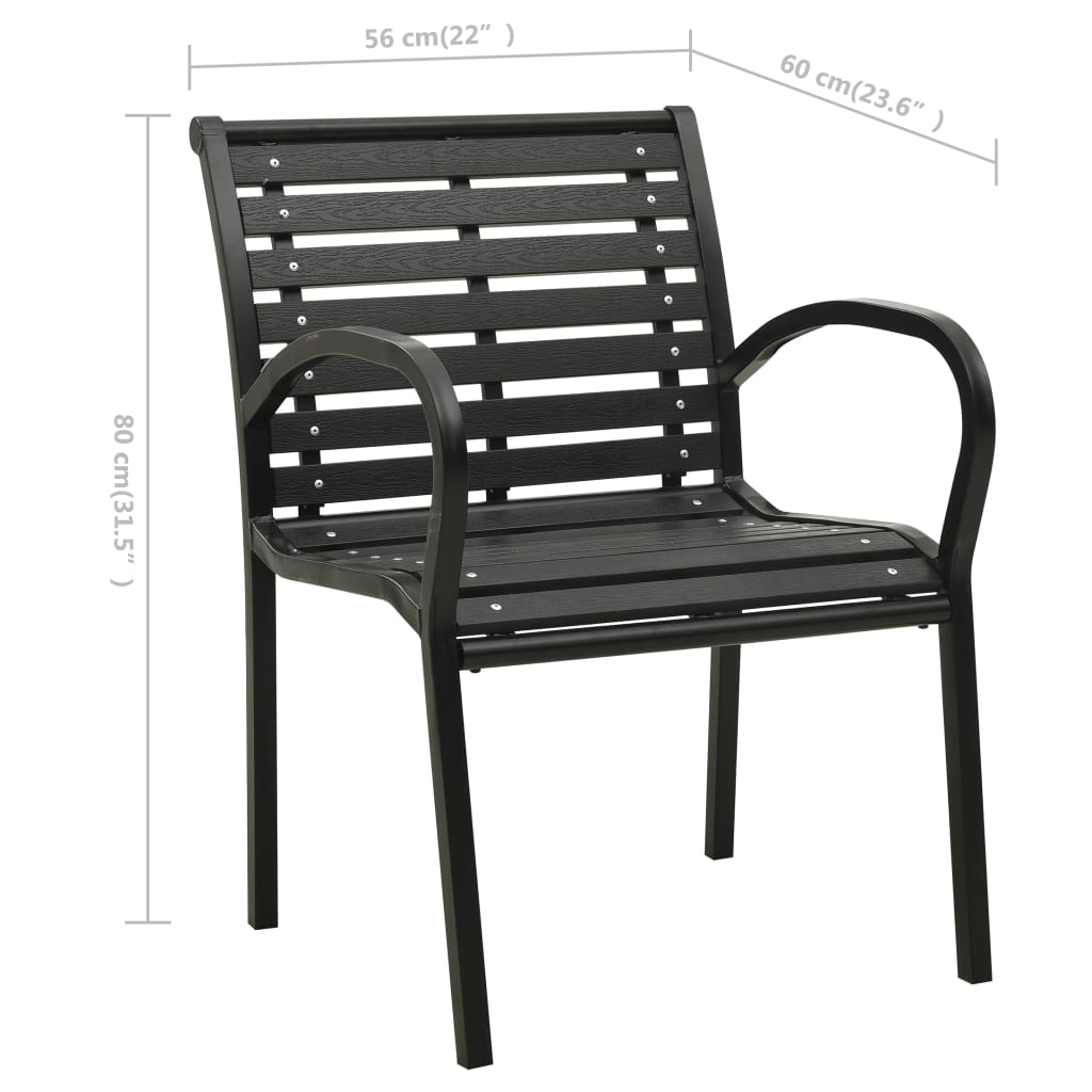 vidaXL Градински столове, 2 бр, стомана и WPC, черни
