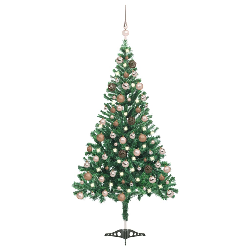 vidaXL Изкуствена осветена коледна елха с топки, 120 см, 230 клонки