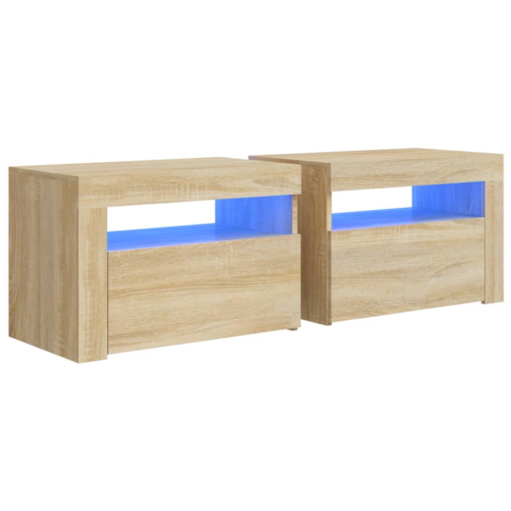 vidaXL Нощни шкафчета, 2 бр, с LED, дъб сонома, 60x35x40 см