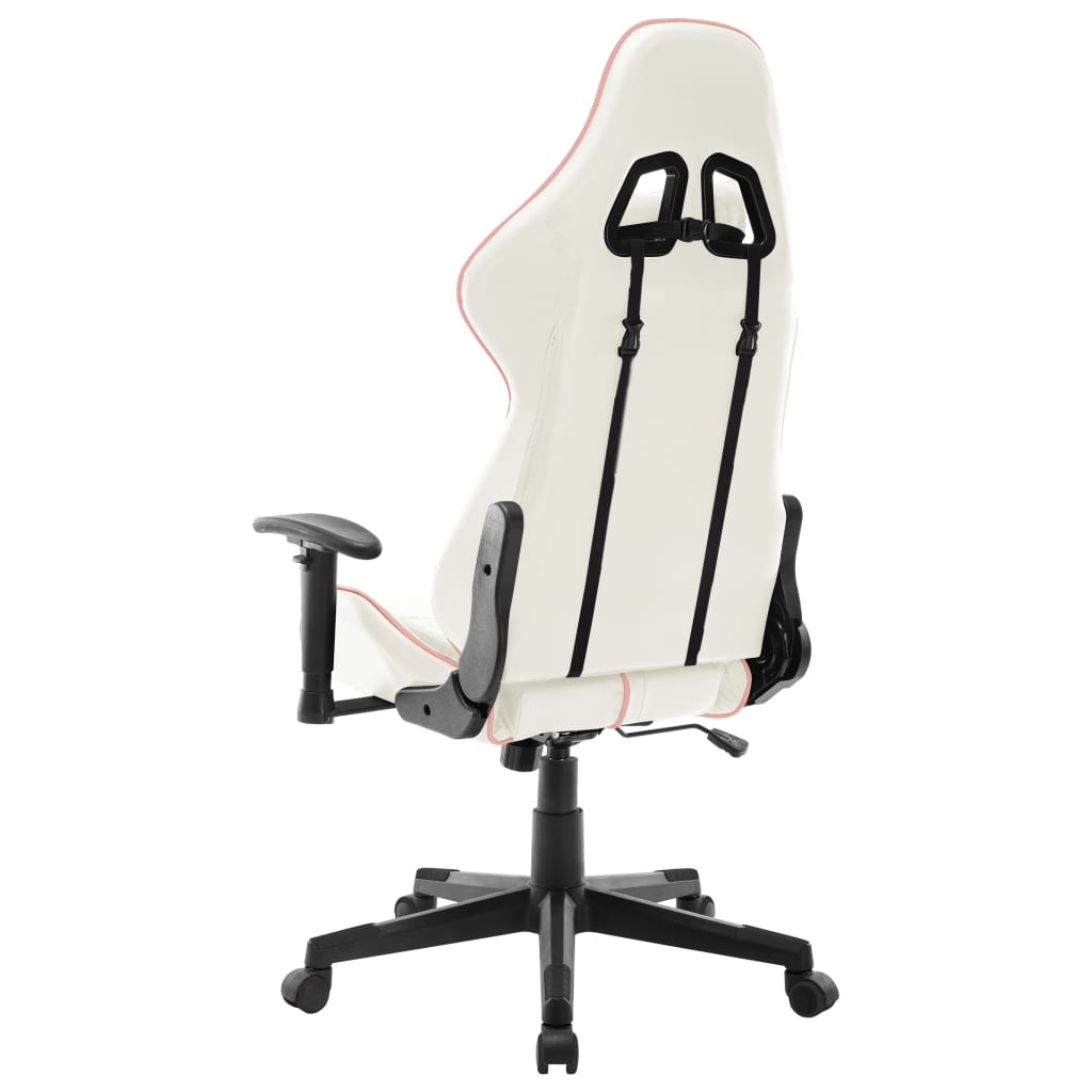 vidaXL Геймърски стол, бяло и розово, изкуствена кожа