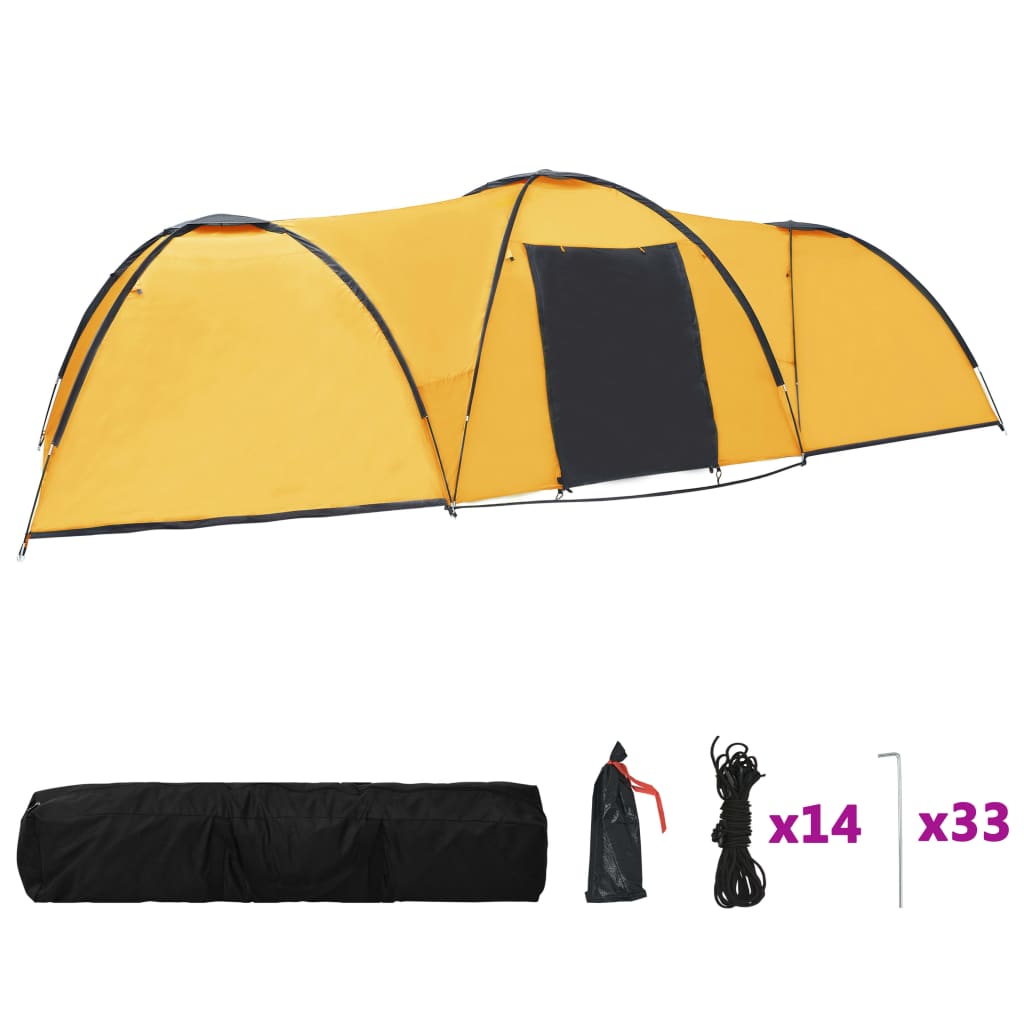 vidaXL Палатка за къмпинг тип иглу, 650x240x190 см, 8-местна, жълта