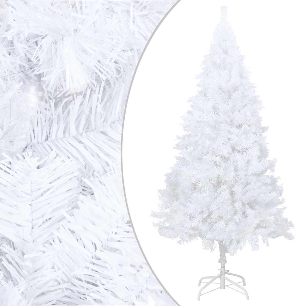 vidaXL Изкуствена осветена коледна елха с топки бяла 210 см PVC