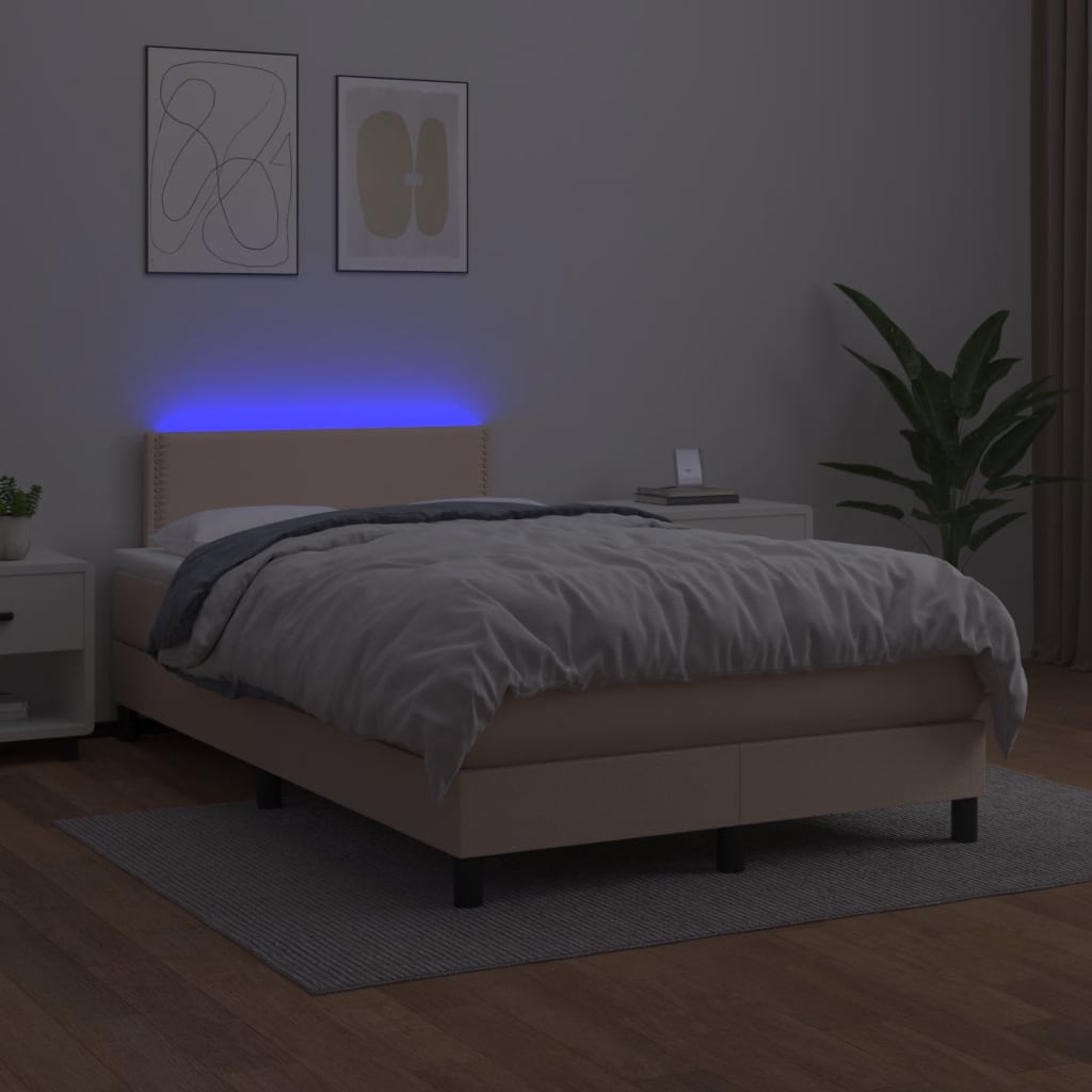 vidaXL Боксспринг легло с матрак LED капучино 120x190 см еко кожа