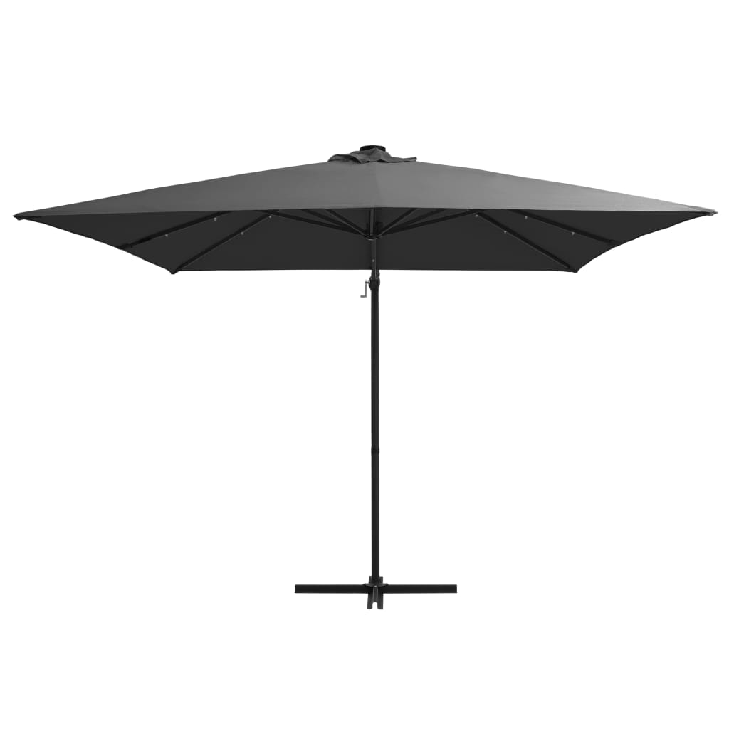 vidaXL Градински чадър с LED, стоманен прът, 250x250 см, антрацит