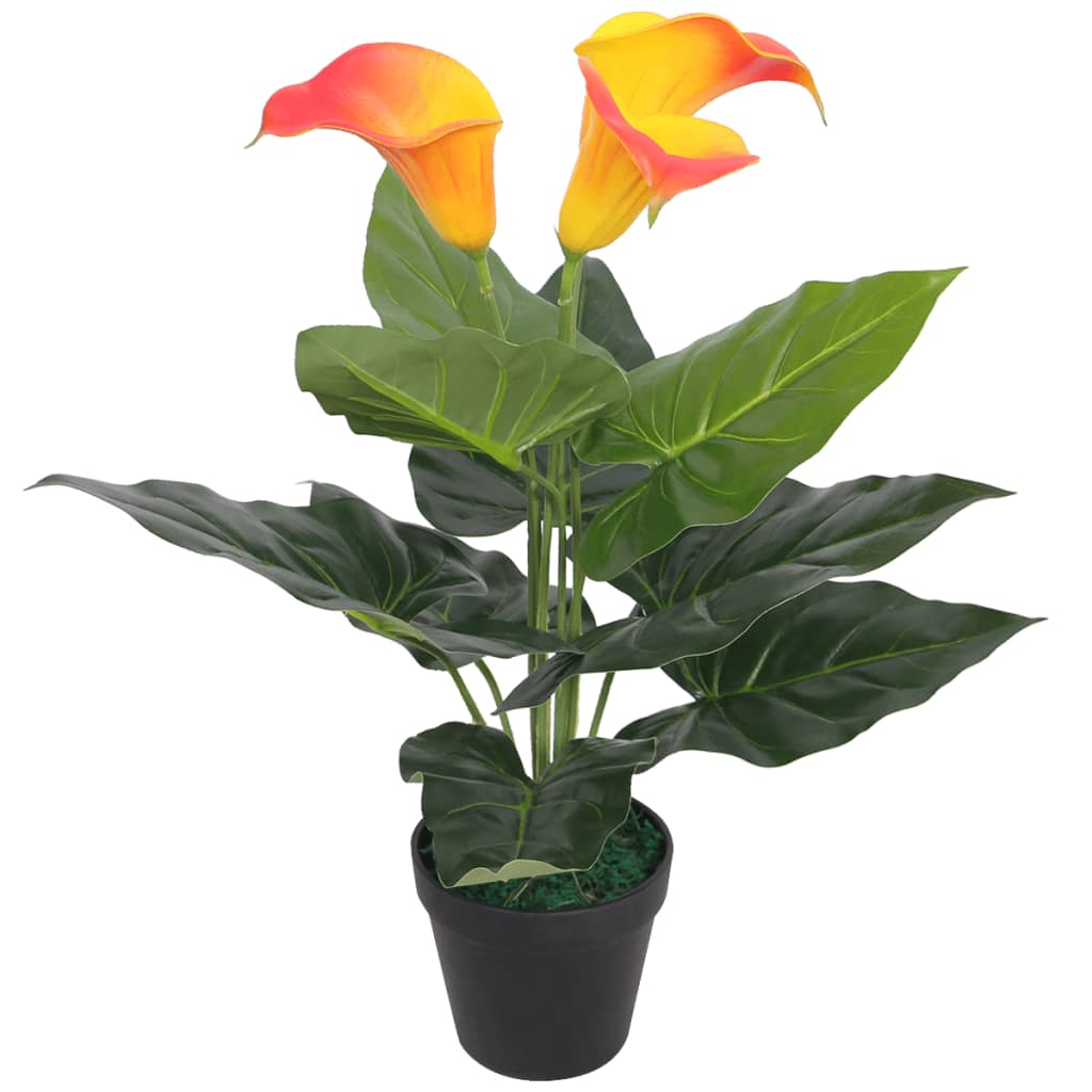 vidaXL Изкуствено растение кала със саксия, 45 см, червено и жълто