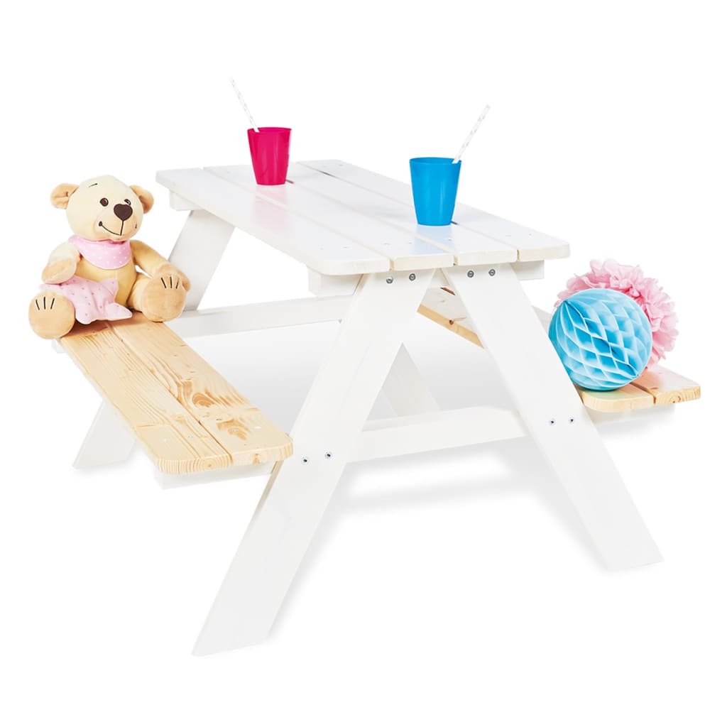Pinolino Детска маса за пикник с пейка Nicki für 4, дърво, бяла