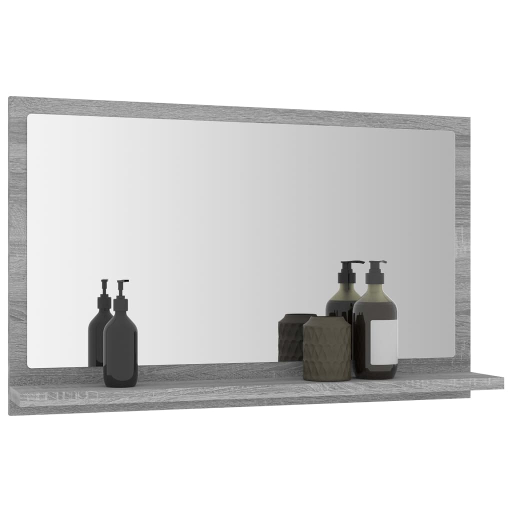 vidaXL Огледало за баня, сив сонома, 60x10,5x37 см, инженерно дърво