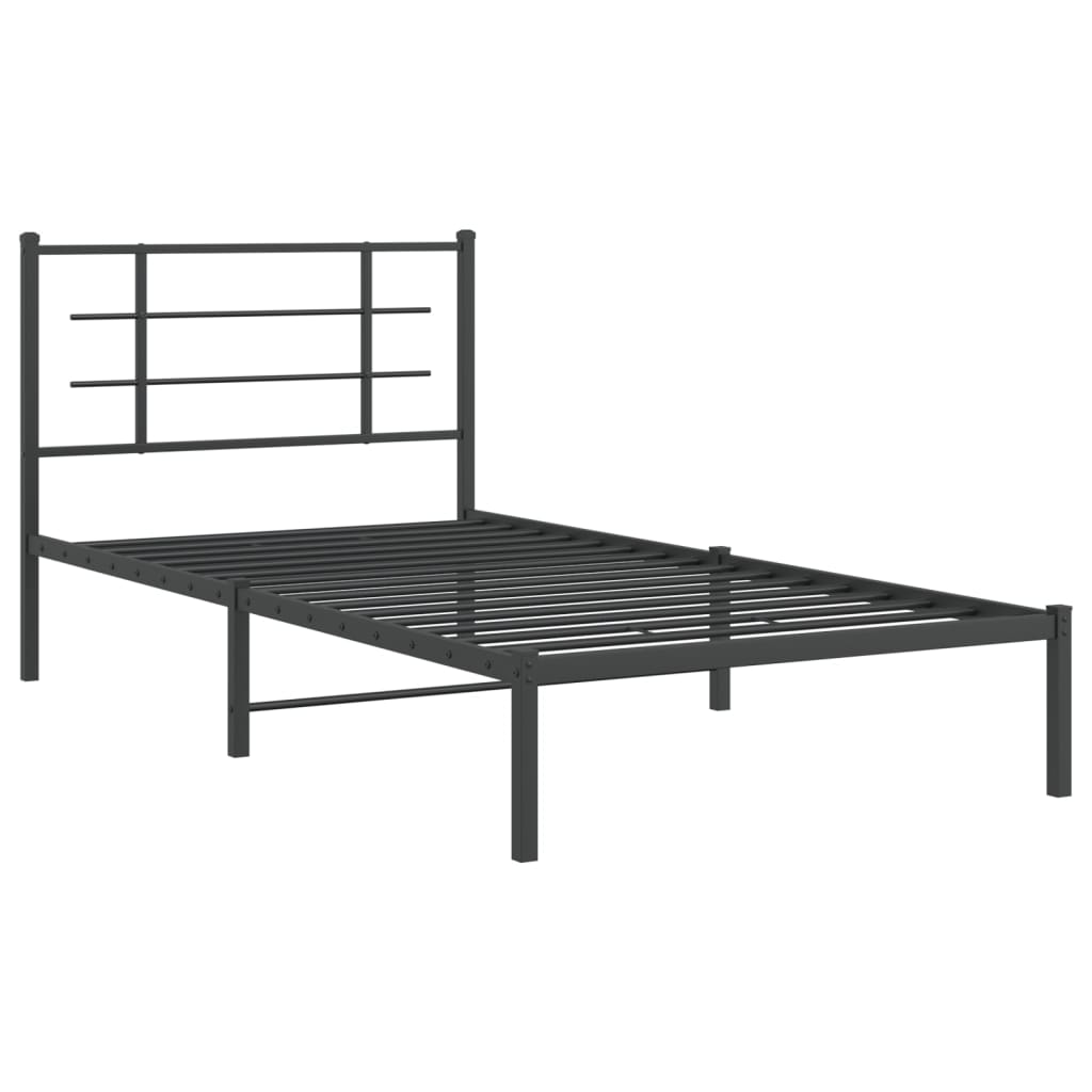 vidaXL Метална рамка за легло с горна табла, черна, 100x200 см