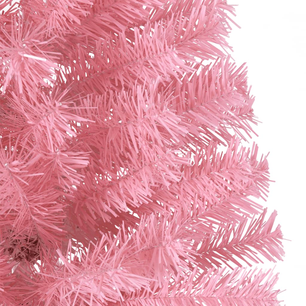 vidaXL Изкуствена половин коледна елха със стойка, розова, 210 см, PVC