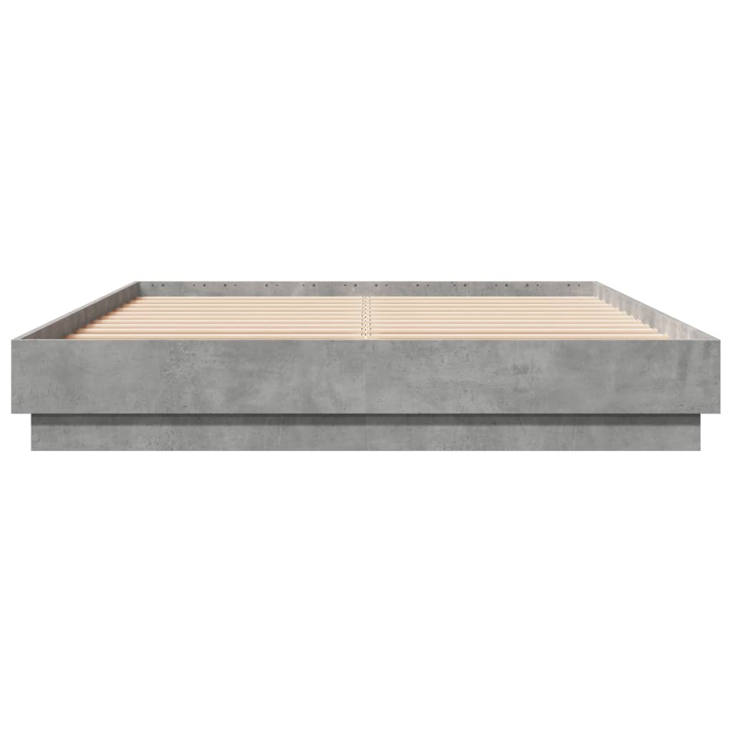 vidaXL Рамка за легло с LED осветление, бетонно сива, 120x200 см