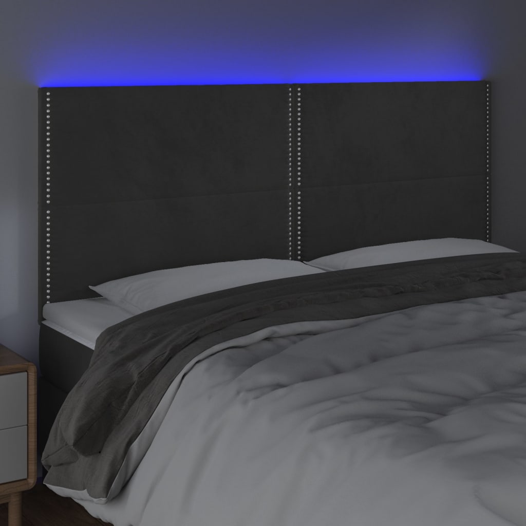 vidaXL LED горна табла за легло, тъмносива, 180x5x118/128 см, кадифе