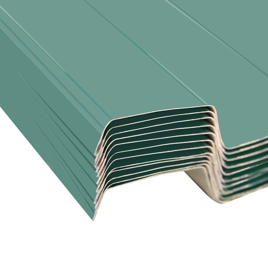 vidaXL Покривни панели, 12 бр, поцинкована стомана, зелени