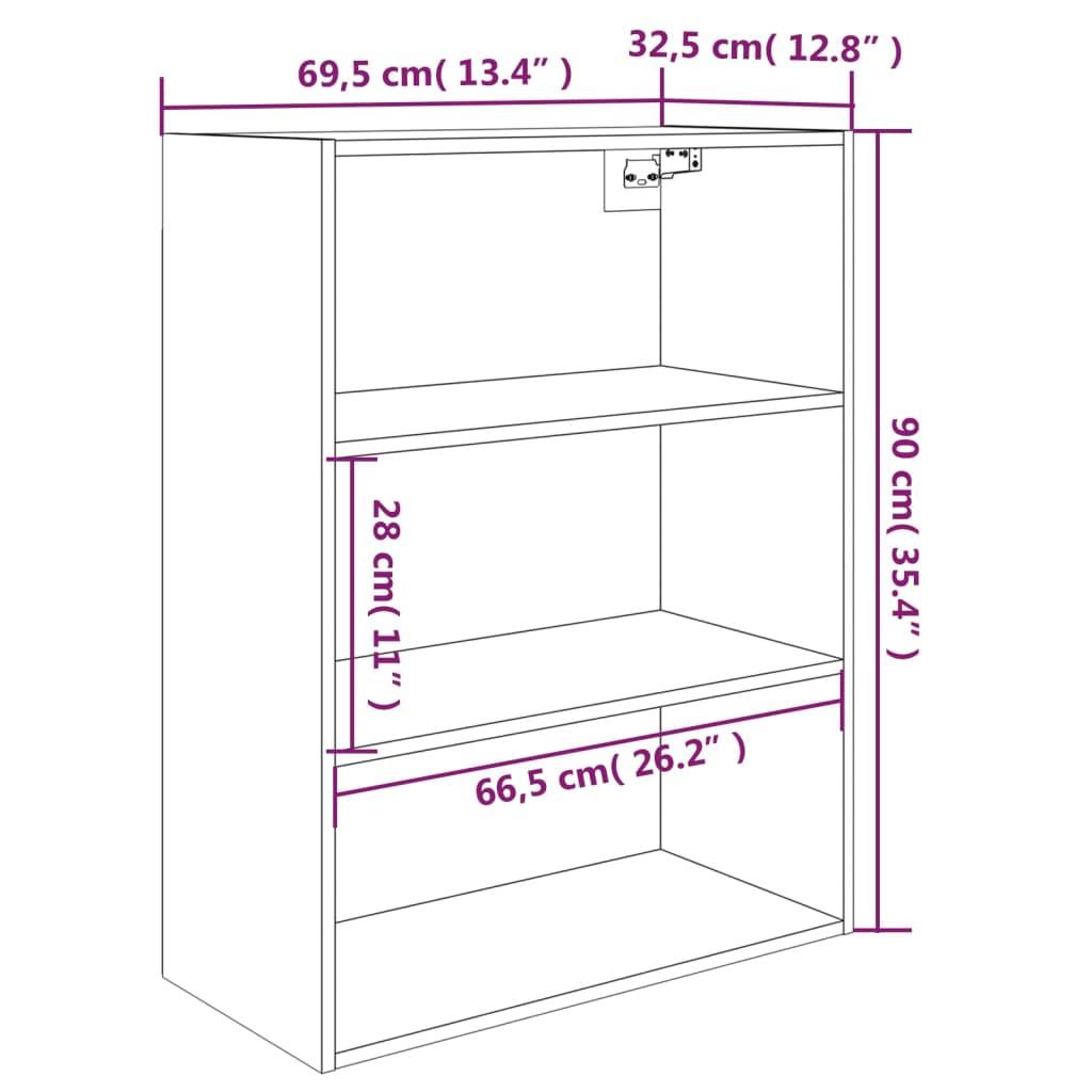 vidaXL Окачен стенен шкаф, дъб сонома, 69,5x32,5x90 см