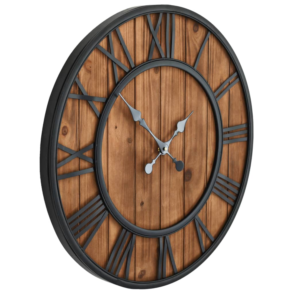 vidaXL Винтидж стенен кварцов часовник, дърво и метал, 60 см, XXL