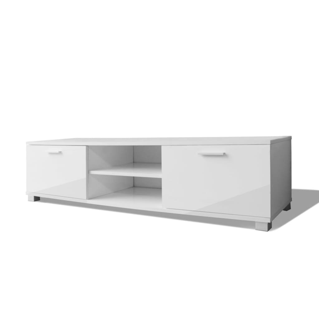 vidaXL ТВ шкаф, бял гланц, 140x40,5x35 см