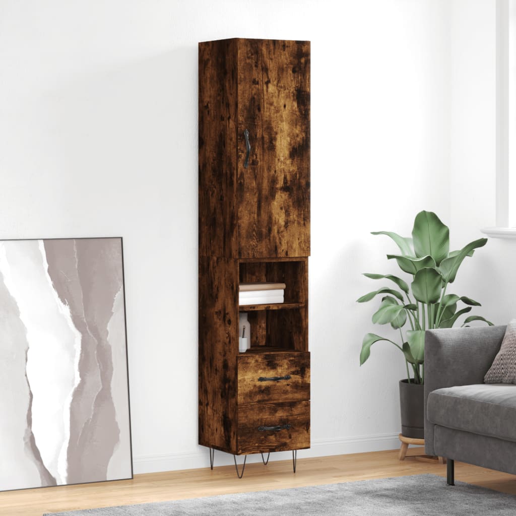 vidaXL Висок шкаф, опушен дъб, 34,5x34x180 см, инженерно дърво