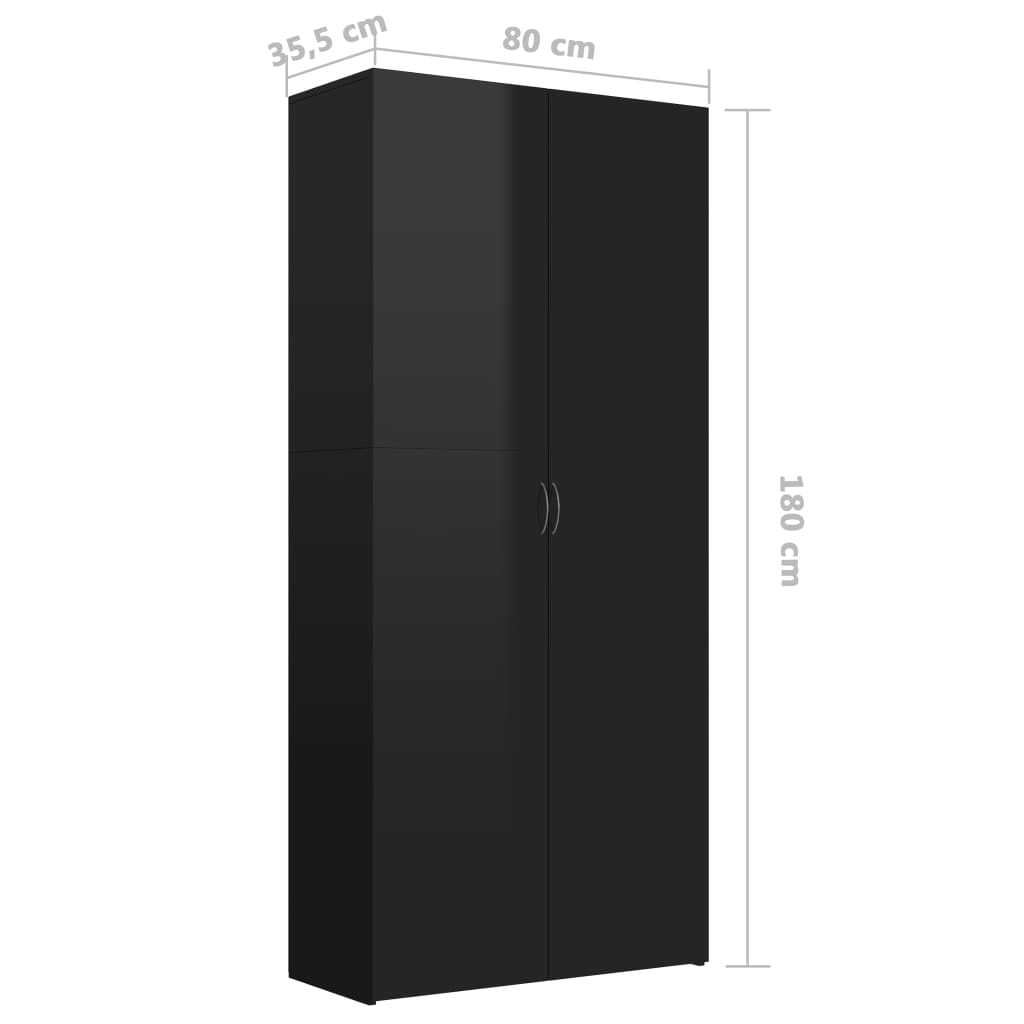 vidaXL Шкаф за обувки, черен гланц, 80x35,5x180 см, ПДЧ