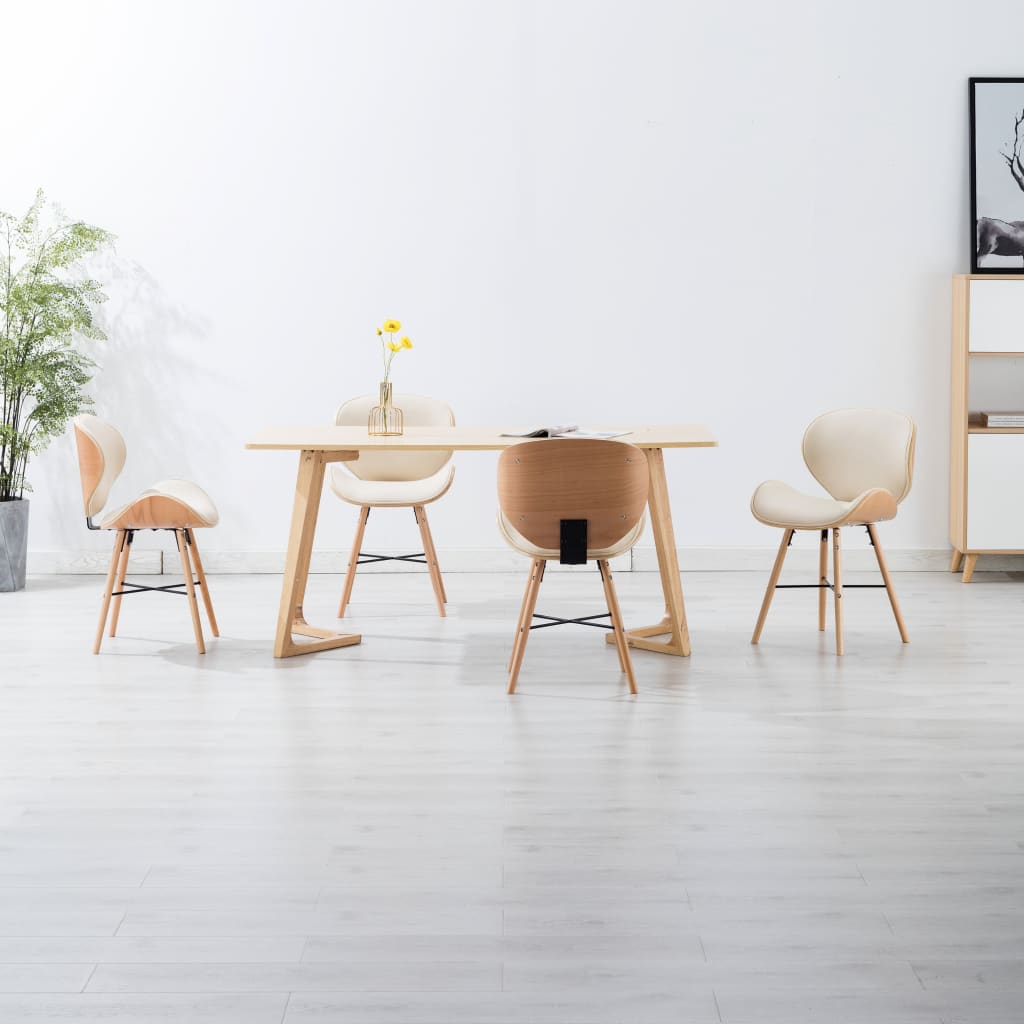 vidaXL Трапезни столове, 4 бр, кремави, изкуствена кожа и извито дърво