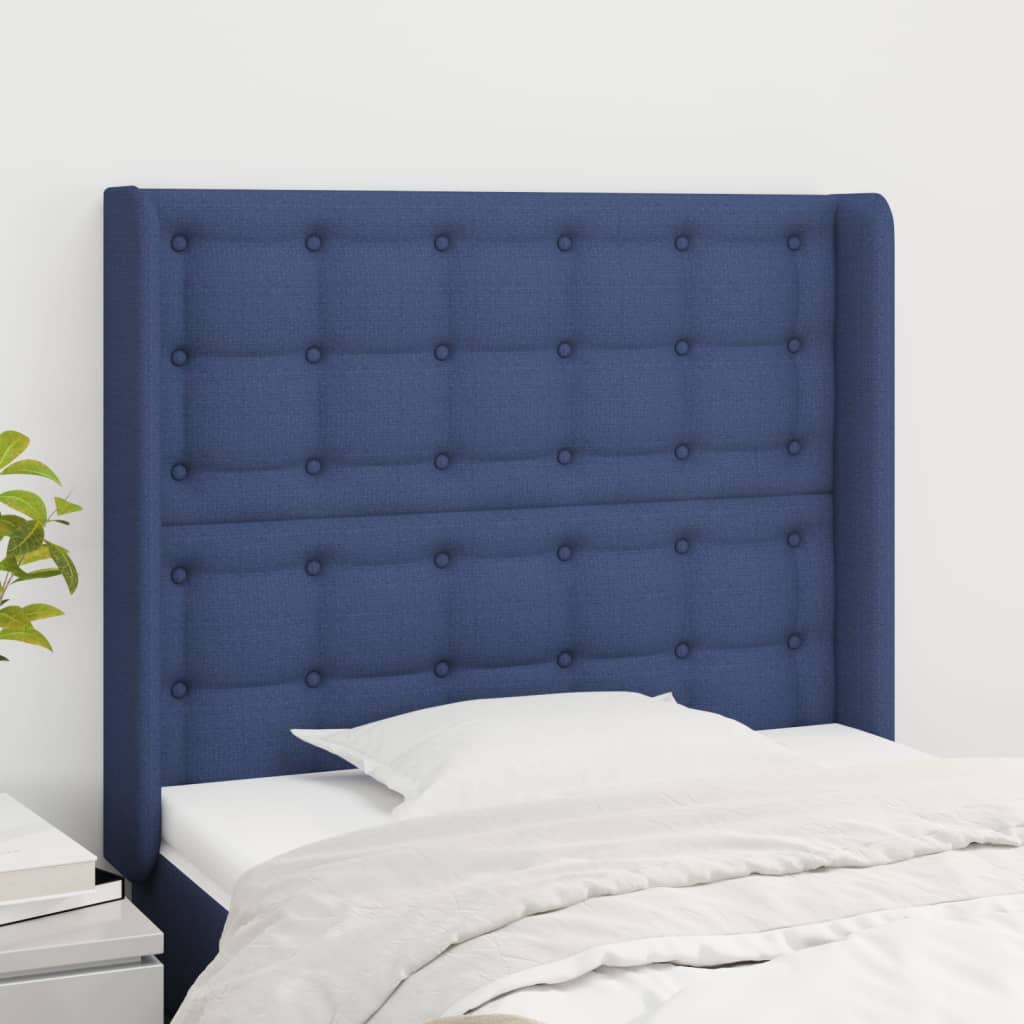vidaXL Горна табла за легло с уши, синя, 103x16x118/128 см, плат