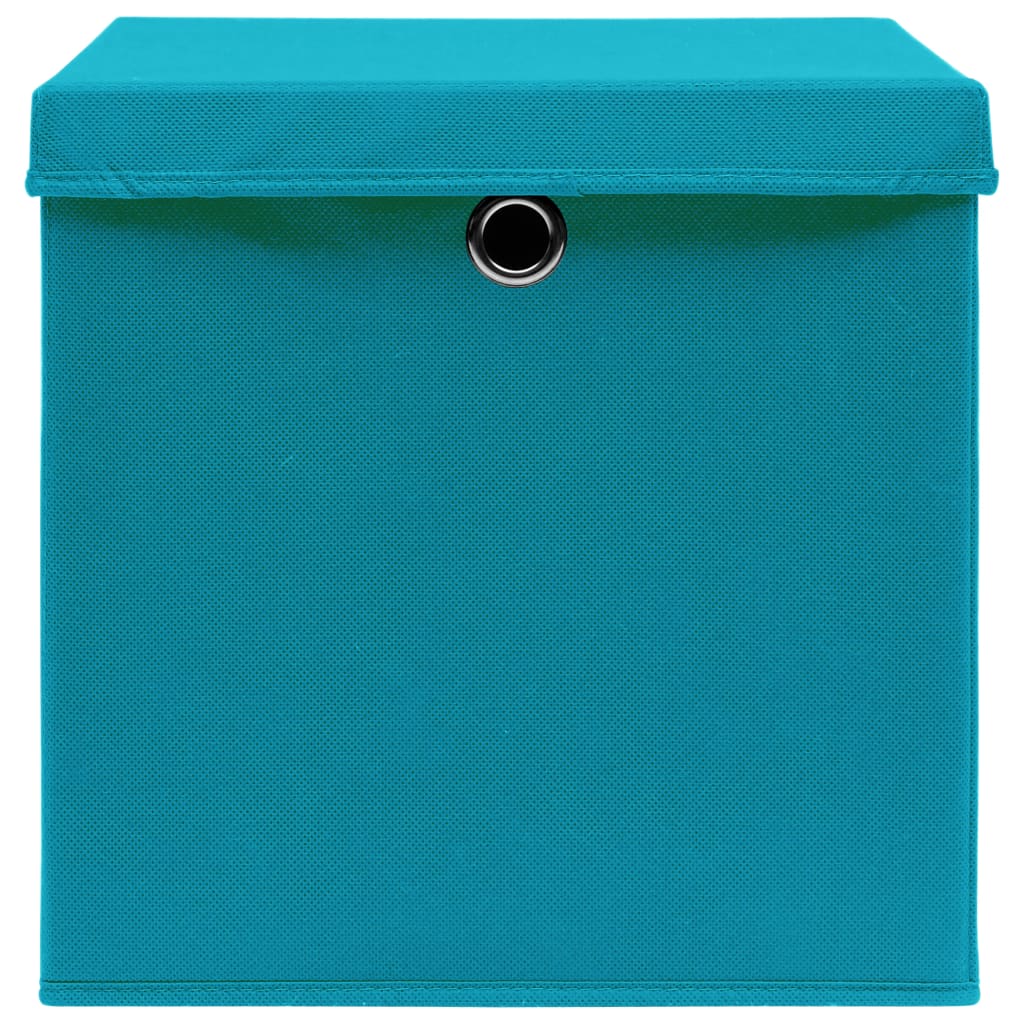 vidaXL Кутии за съхранение с капак 10 бр бебешко сини 32x32x32 см плат