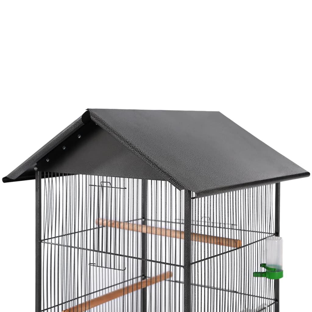 vidaXL Клетка за птици с покрив, стомана, черна, 66x66x155 cм