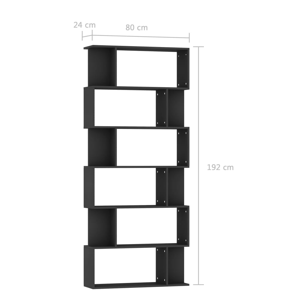 vidaXL Библиотека/разделител за стая, черна, 80x24x192 см, ПДЧ