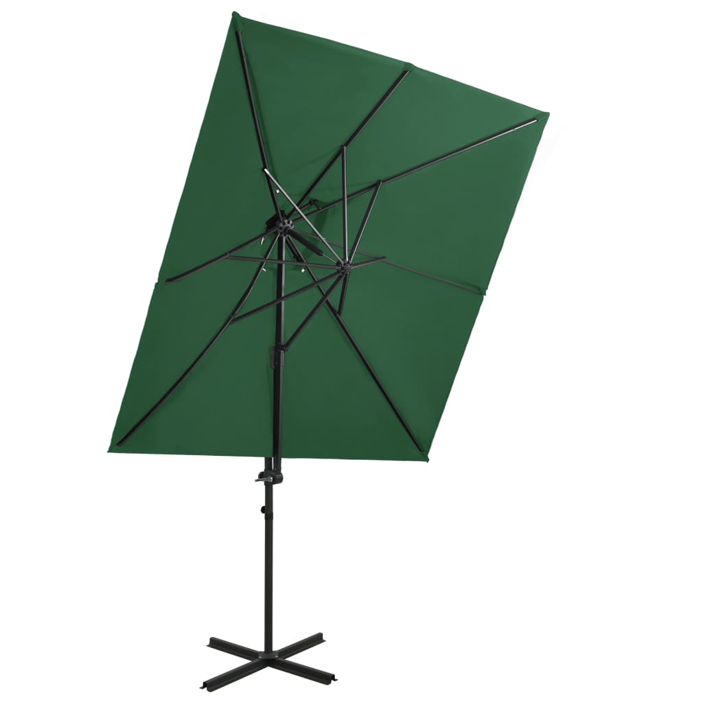 vidaXL Градински чадър чупещо рамо с двоен покрив зелен 250x250 см